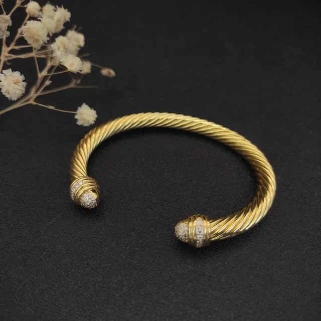 David Yurman Cable Classics Gold Silver Twisted Diamond-Set Terminals Bracelet 7
