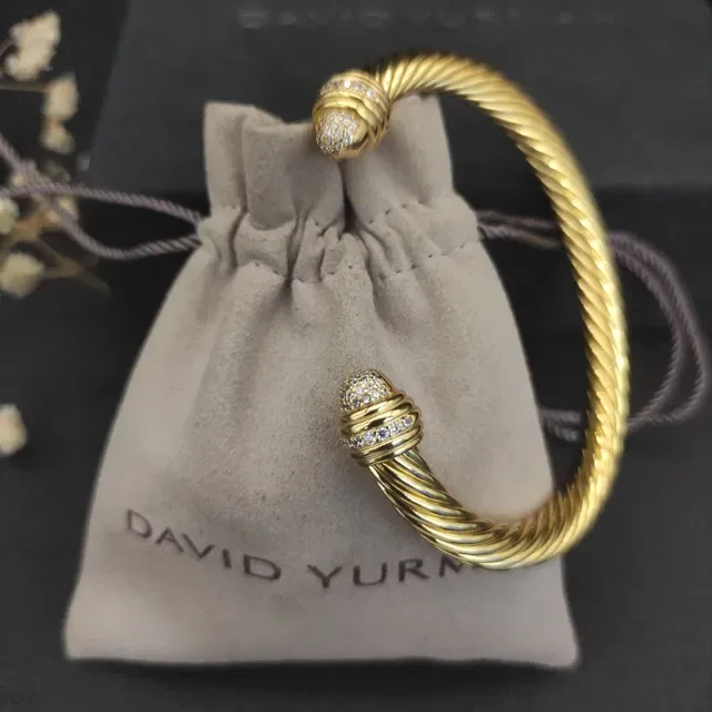 David Yurman Cable Classics Gold Silver Twisted Diamond-Set Terminals Bracelet 8