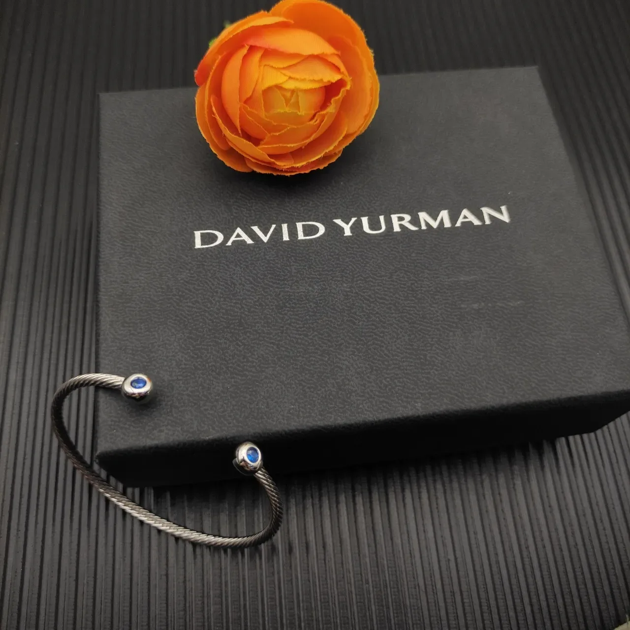 David Yurman Cable Classics Silver Blue Twisted Cabochon-Set Ends Bracelet 2