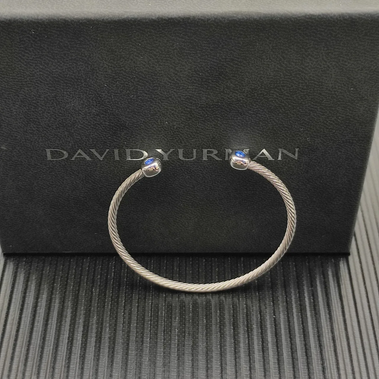 David Yurman Cable Classics Silver Blue Twisted Cabochon-Set Ends Bracelet 8