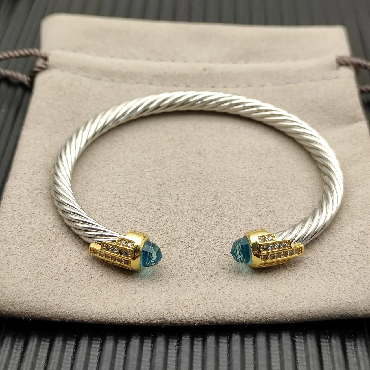 David Yurman Cable Classics Silver Gold Twisted Dual-Tone Metal Bracelet 8