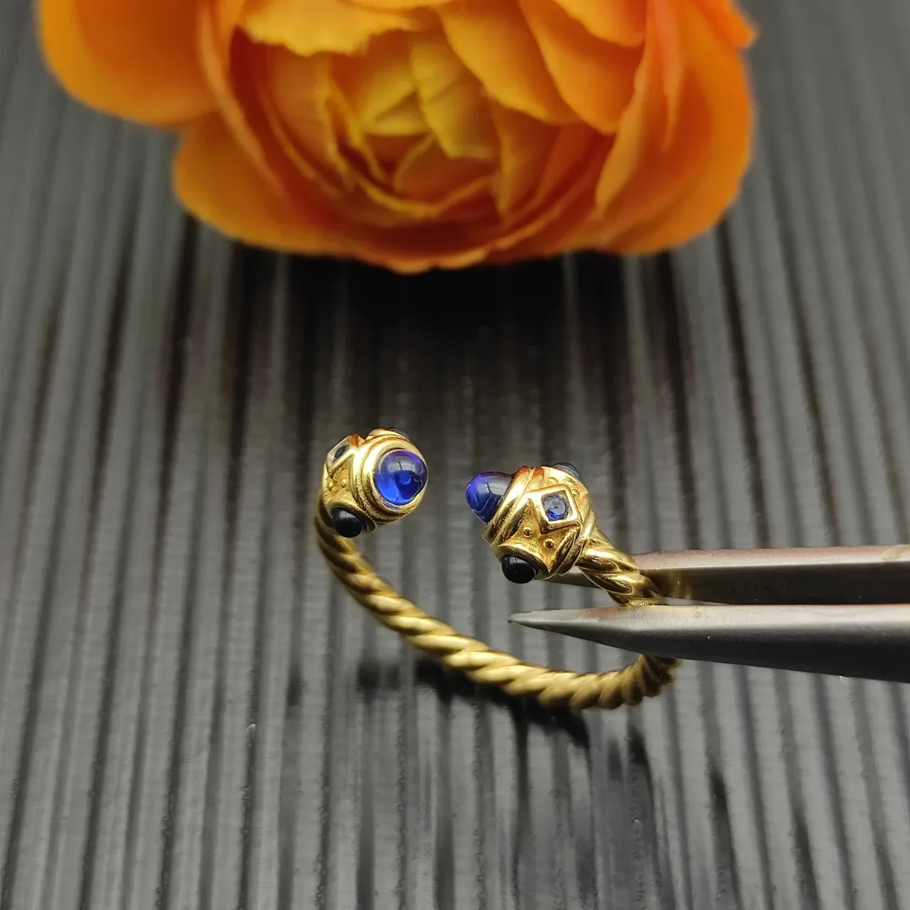 David Yurman Cable Collectibles Blue Cabochon Open Ring 5
