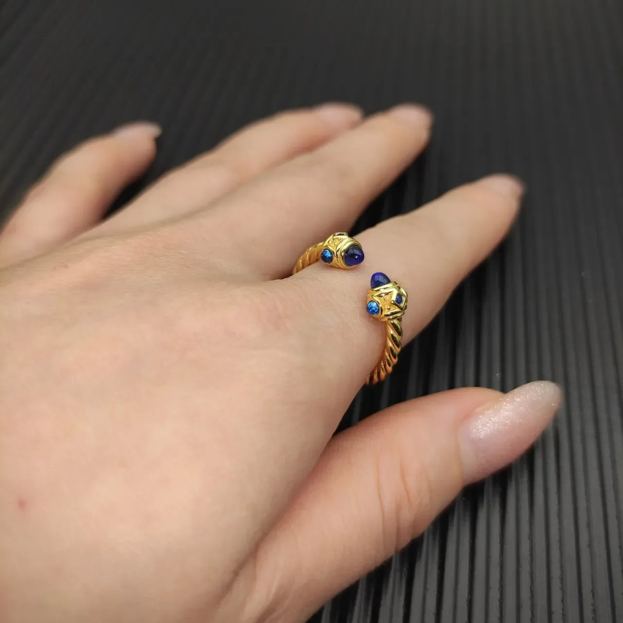 David Yurman Cable Collectibles Blue Cabochon Open Ring 7