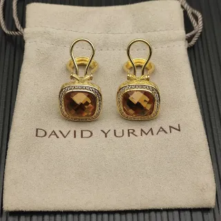 David Yurman Cushion-Cut Amber Stone Pavé Halo Gold Earrings