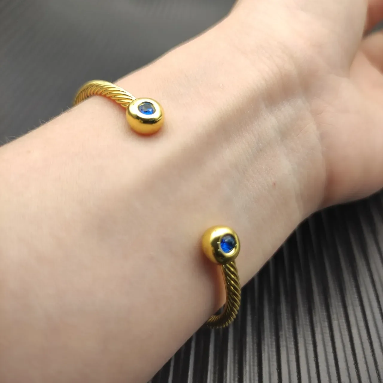 David Yurman Gold Blue Twisted Cable Bracelet 9