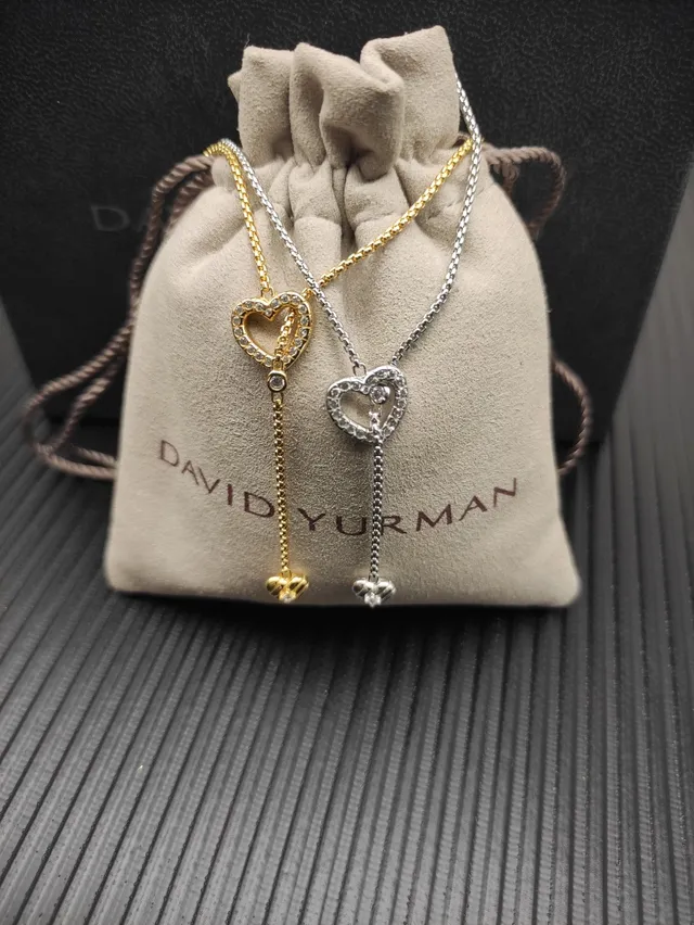 David Yurman Gold Pavé Open Heart Lariat Necklace 2