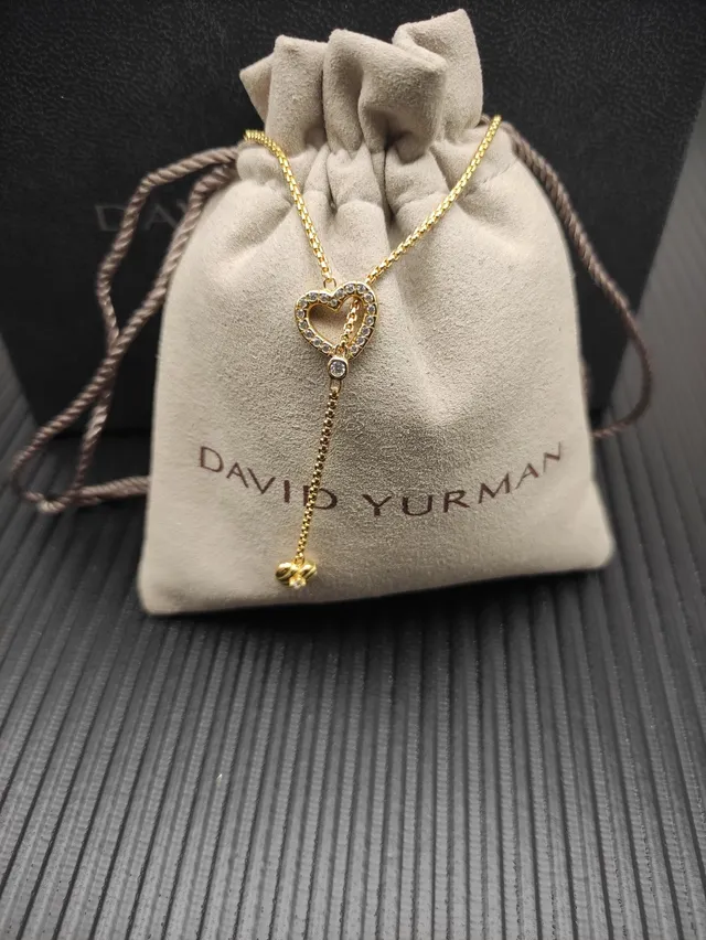 David Yurman Gold Pavé Open Heart Lariat Necklace 3