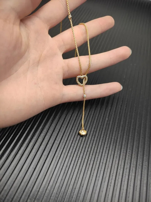 David Yurman Gold Pavé Open Heart Lariat Necklace 7