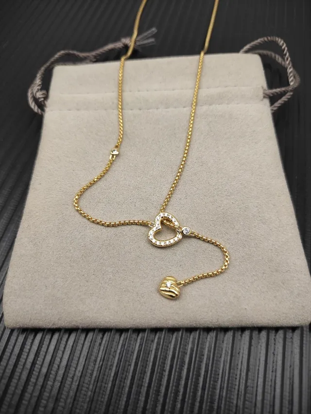 David Yurman Gold Pavé Open Heart Lariat Necklace 9