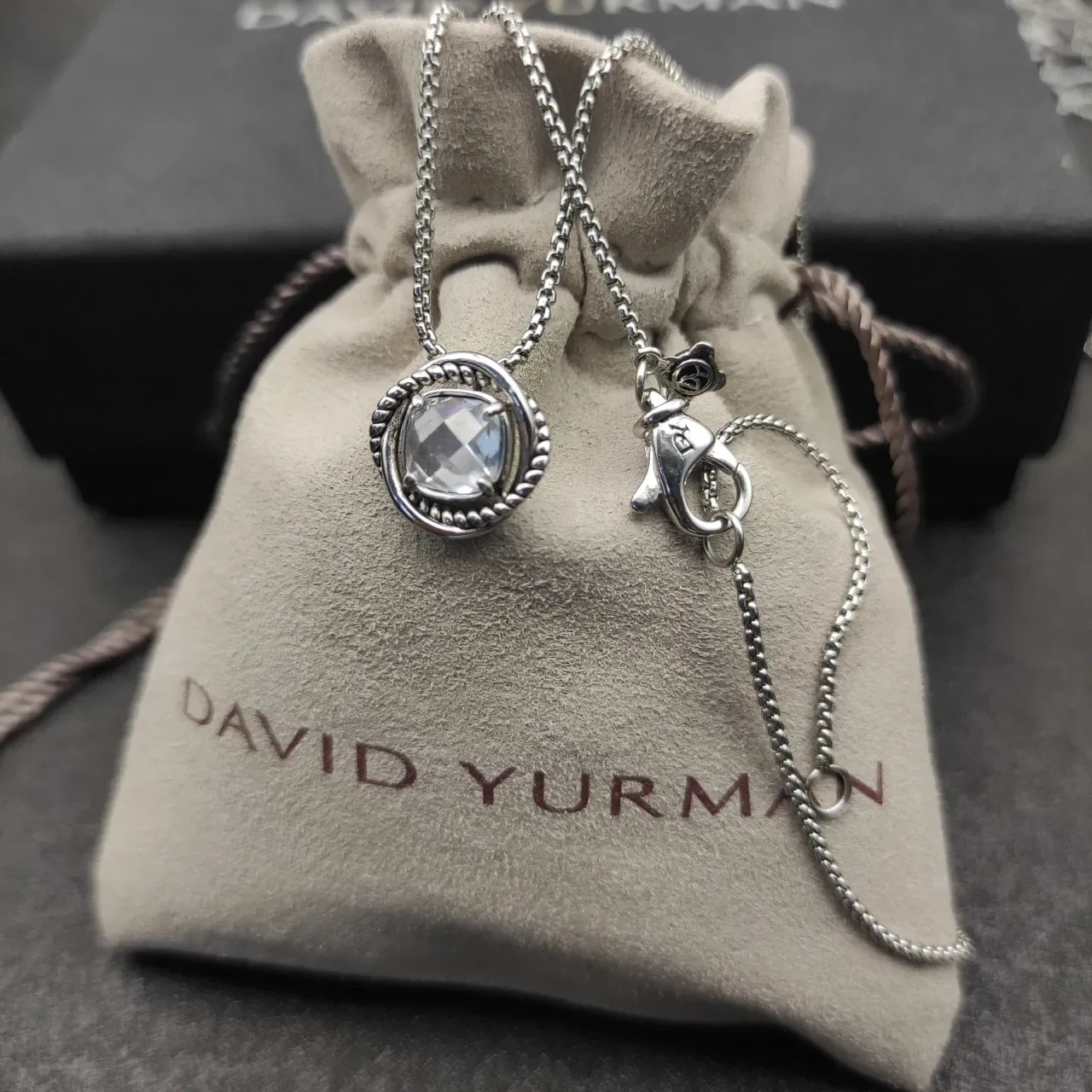 David Yurman Rope-Twist Bezel Cushion-Cut Stone Pendant Necklace 3