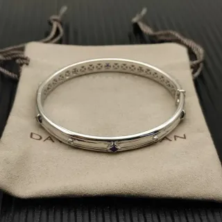 David Yurman Pulsera Plata Azul Pulida Geométrica Rejilla Recortada