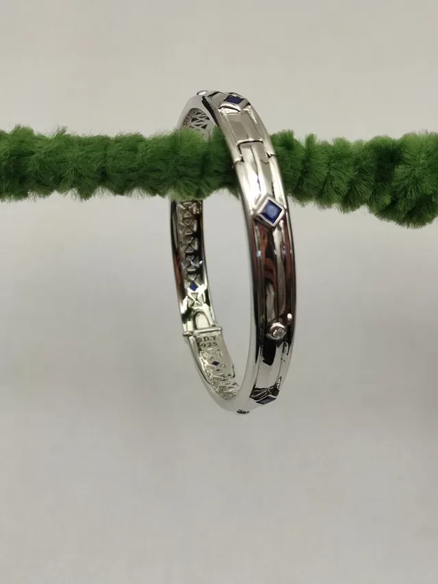 David Yurman Silver Blue Polished Geometric Lattice Cutout Bracelet 6