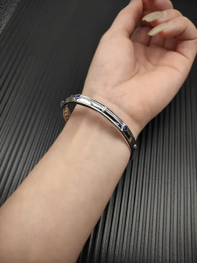 David Yurman Silver Blue Polished Geometric Lattice Cutout Bracelet 7