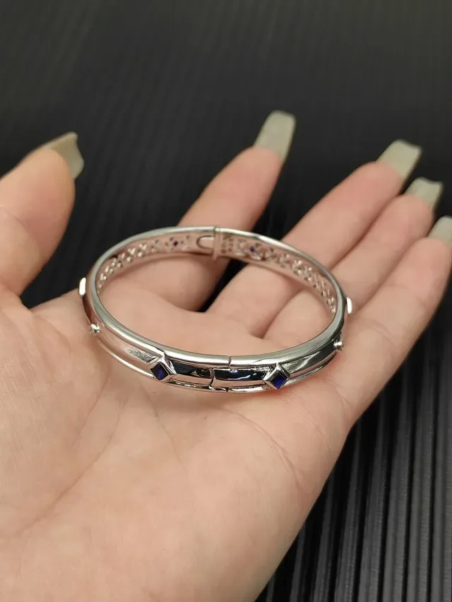 David Yurman Silver Blue Polished Geometric Lattice Cutout Bracelet 8