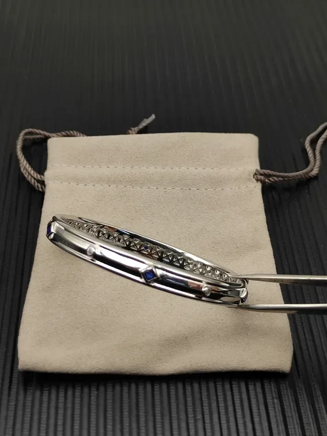 David Yurman Silver Blue Polished Geometric Lattice Cutout Bracelet 9