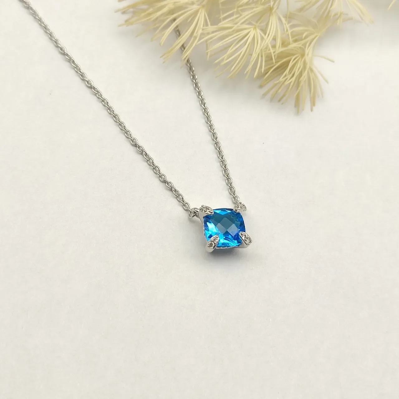 David Yurman Square Blue Gemstone Pendant Necklace 5