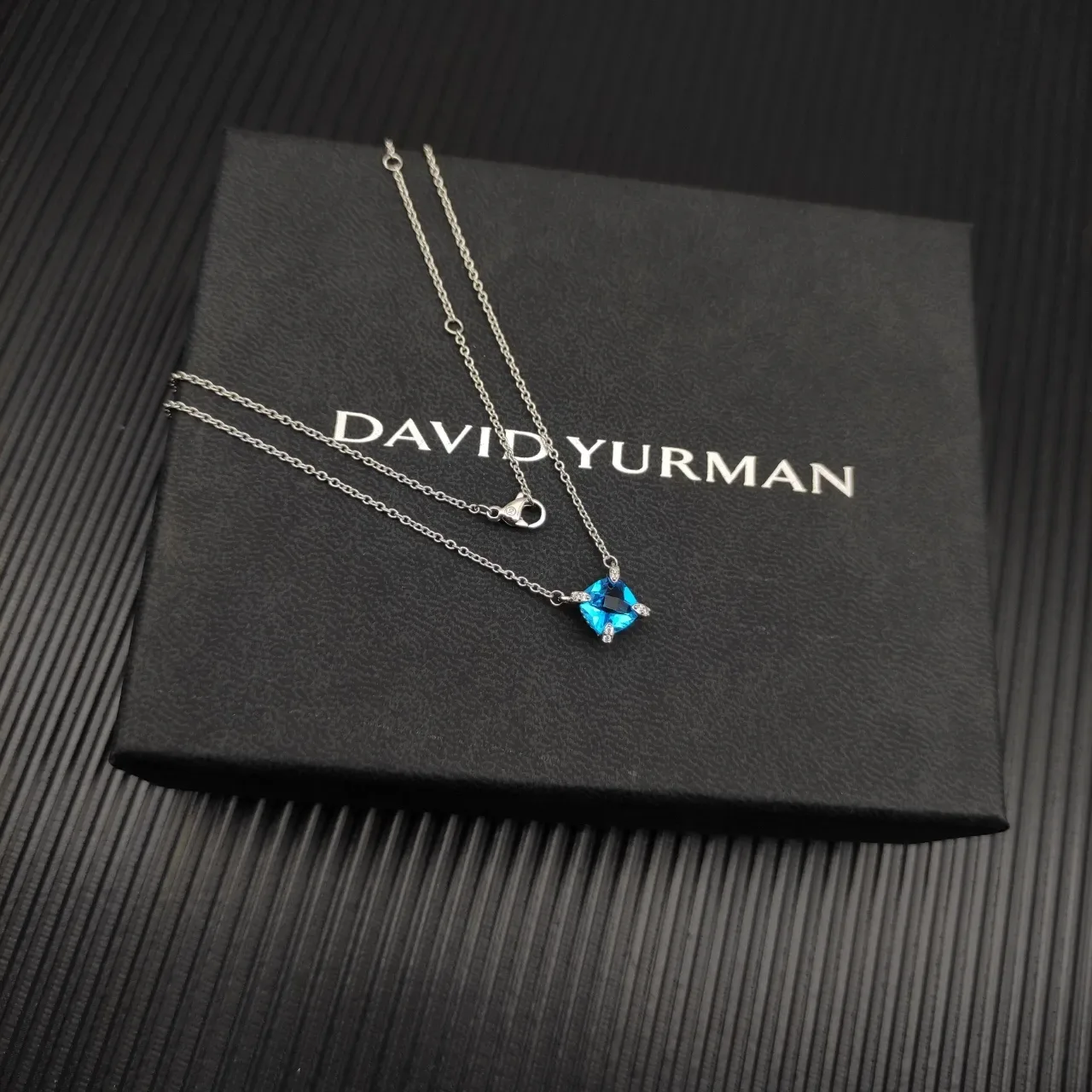 David Yurman Square Blue Gemstone Pendant Necklace 7