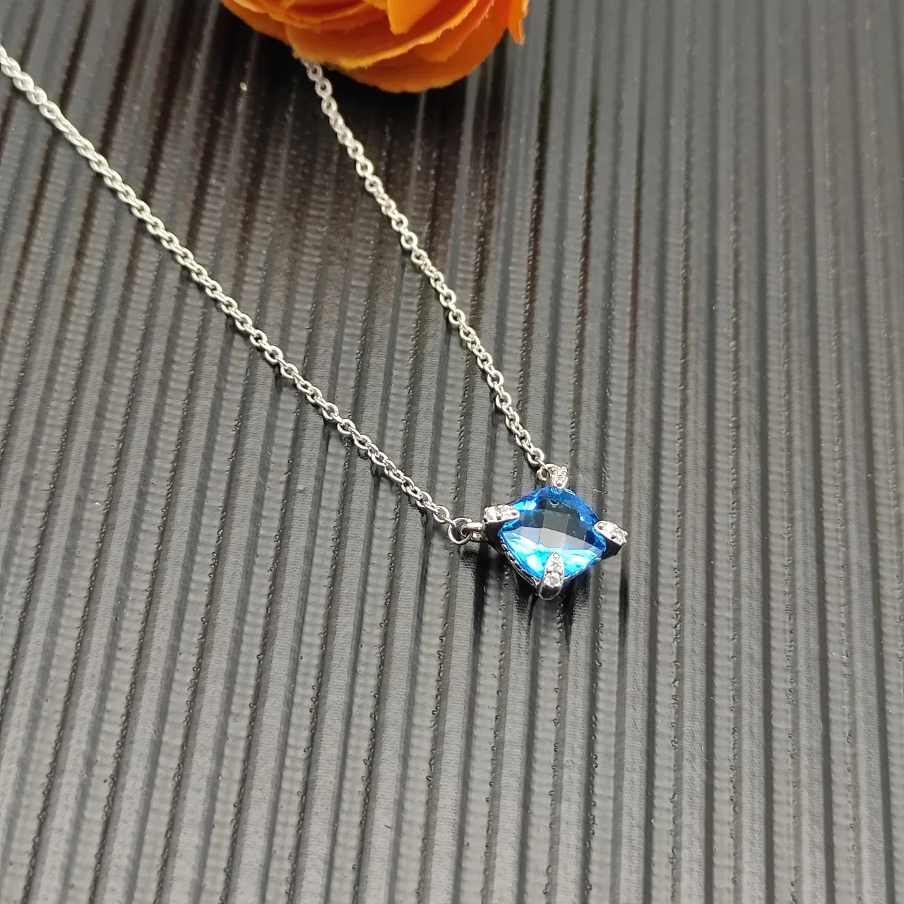 David Yurman Square Blue Gemstone Pendant Necklace 8