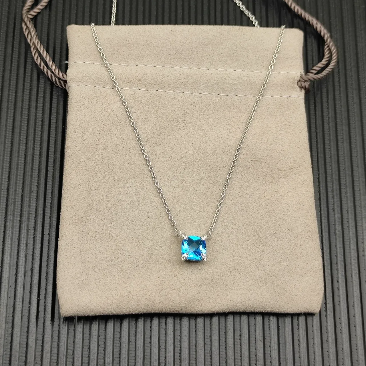 David Yurman Square Blue Gemstone Pendant Necklace 9