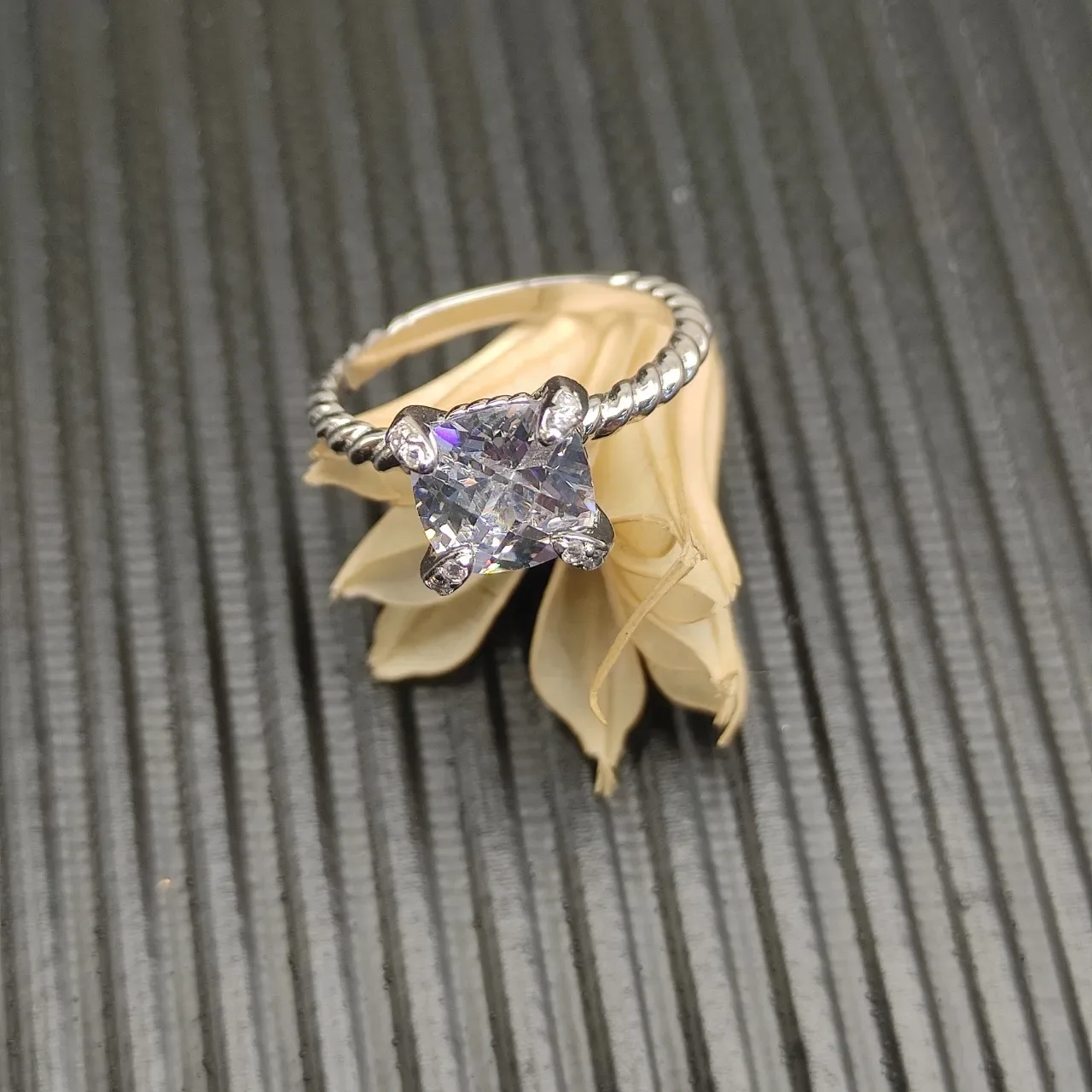 David Yurman Twisted Cable Cushion-Cut Stone Ring 6