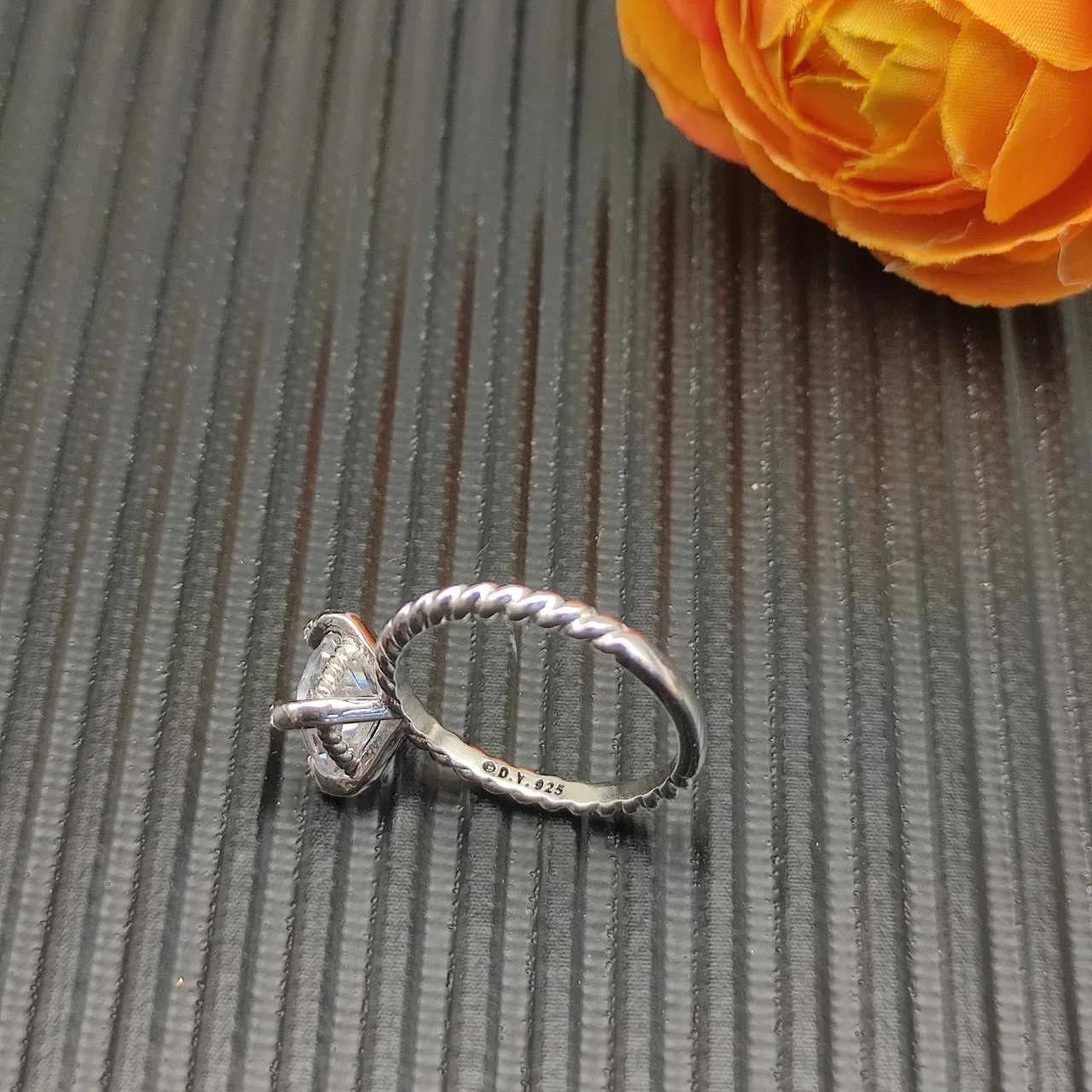David Yurman Twisted Cable Cushion-Cut Stone Ring 7