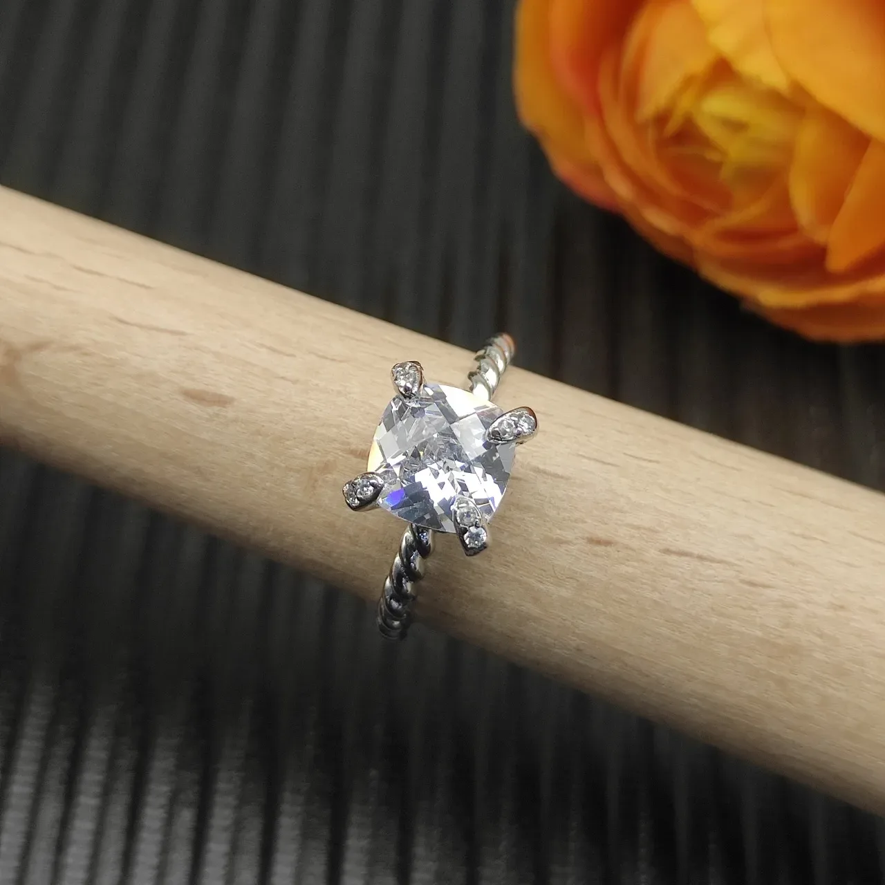David Yurman Twisted Cable Cushion-Cut Stone Ring 8