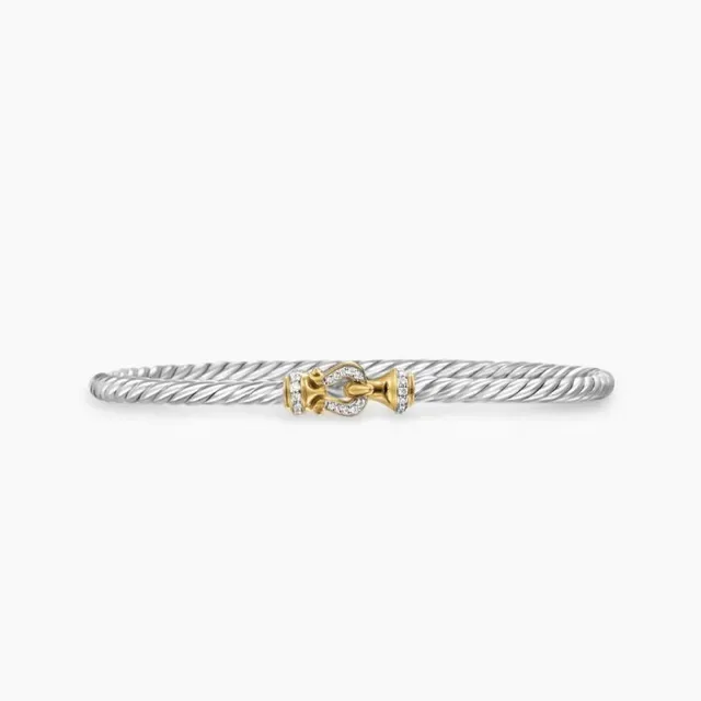 David Yurman Twisted Cable Two-Tone Pavé Clasp Bracelet 2