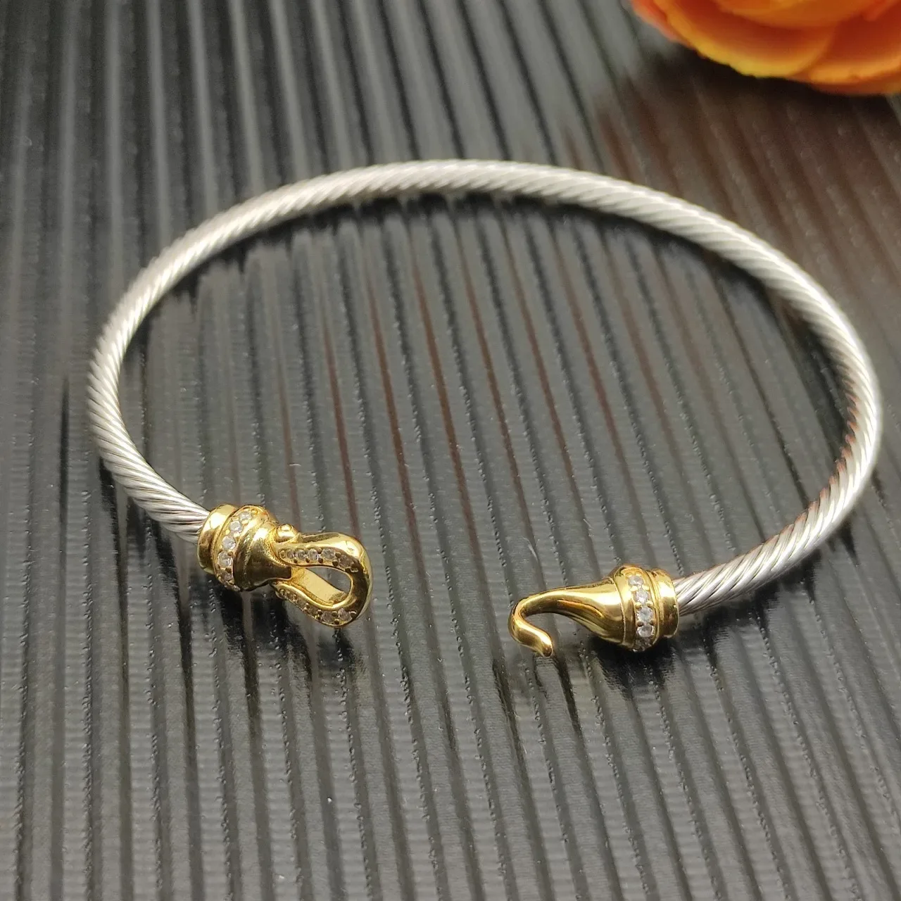 David Yurman Twisted Cable Two-Tone Pavé Clasp Bracelet 6