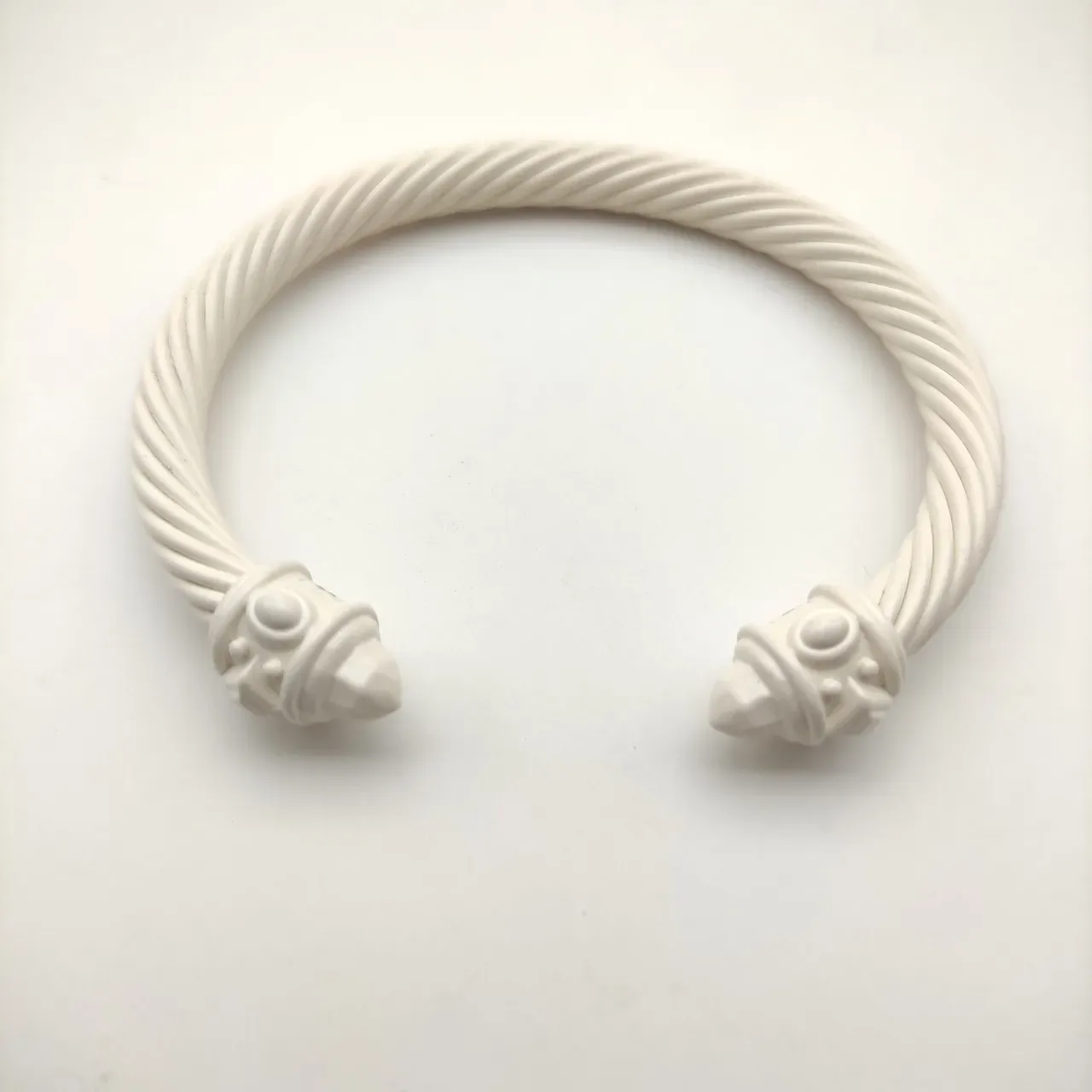 David Yurman White Twisted Cable Sculpted End Caps Bracelet 3