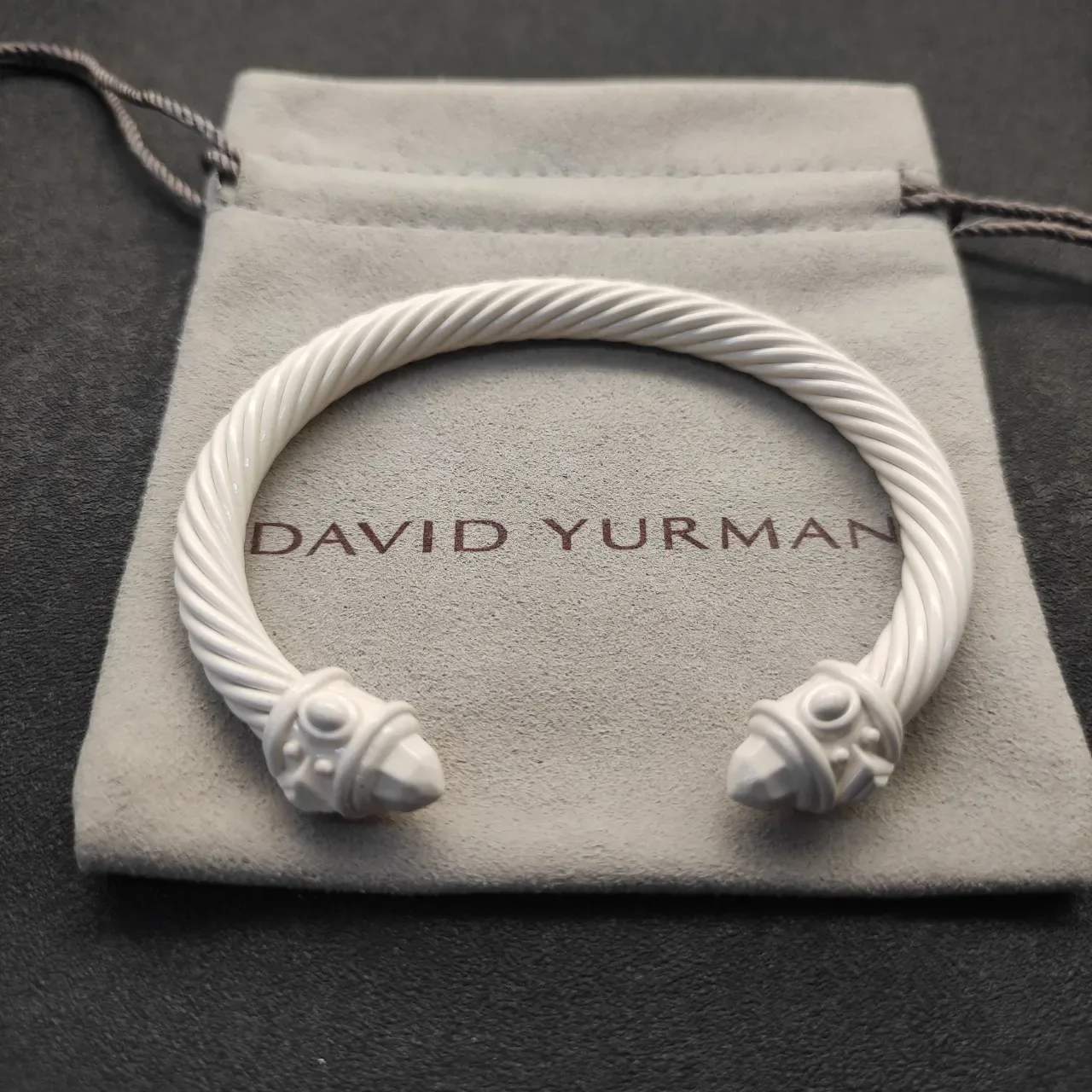 David Yurman White Twisted Cable Sculpted End Caps Bracelet 5