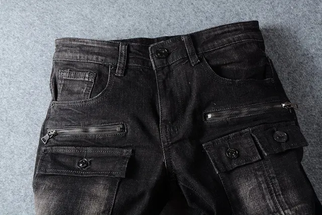Jeans Cargo-Pocket Noir Déstructuré Slim-Fit 2