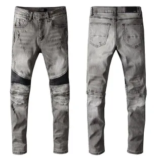 Distressed Gray Wash Ribbed Knee Panel Jeans