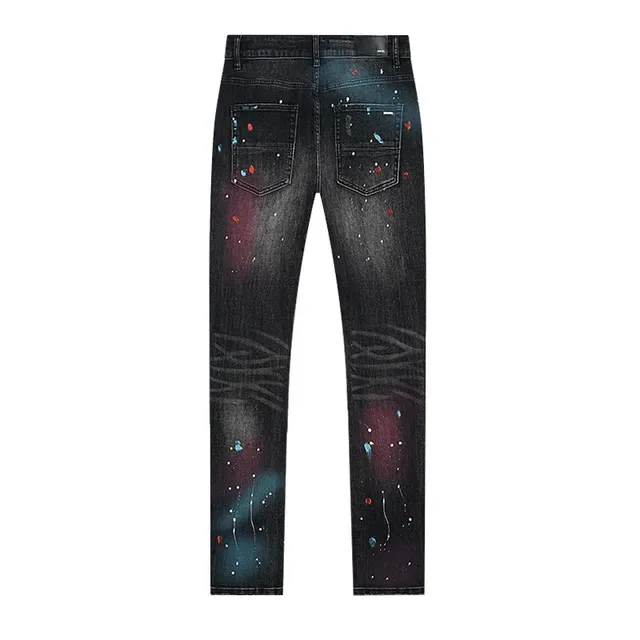 Distressed Paint-Splatter Black Denim Jeans 3