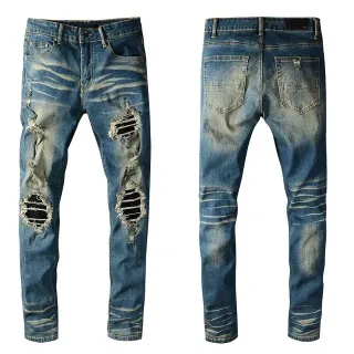 Distressed Ripped Faded Slim-Fit Blue Jeans