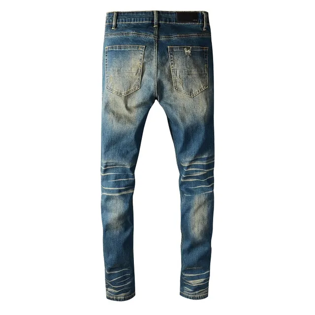 Distressed Ripped Faded Slim-Fit Blue Jeans 2