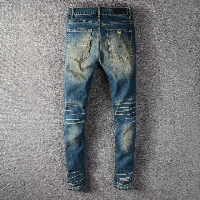 Distressed Ripped Faded Slim-Fit Blue Jeans 3
