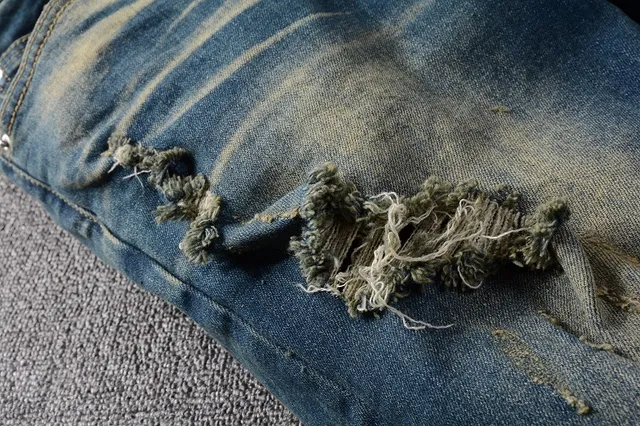 Distressed Ripped Faded Slim-Fit Blue Jeans 4