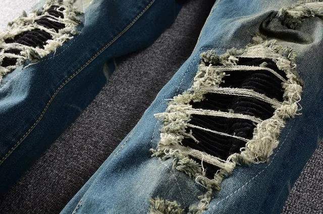 Distressed Ripped Faded Slim-Fit Blue Jeans 7