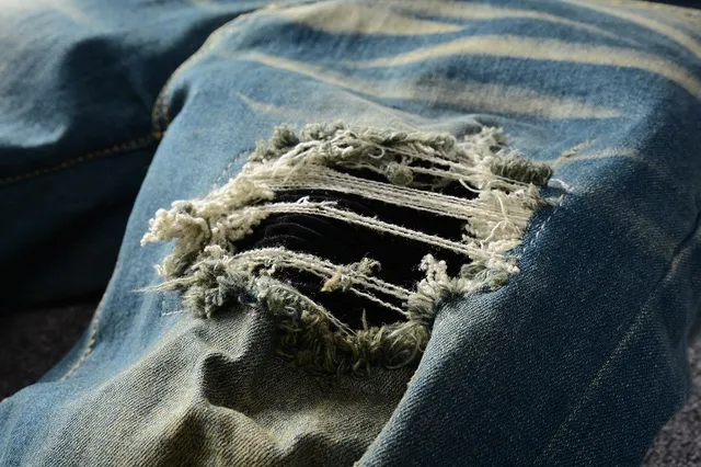 Distressed Ripped Faded Slim-Fit Blue Jeans 8