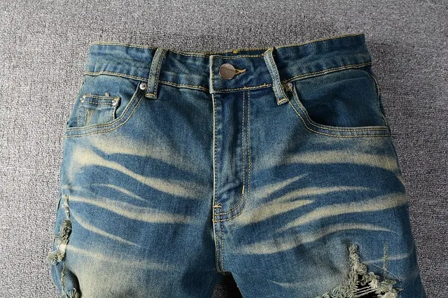 Distressed Ripped Faded Slim-Fit Blue Jeans 10