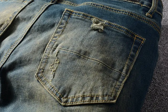 Distressed Ripped Faded Slim-Fit Blue Jeans 16