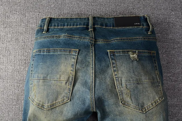 Distressed Ripped Faded Slim-Fit Blue Jeans 17