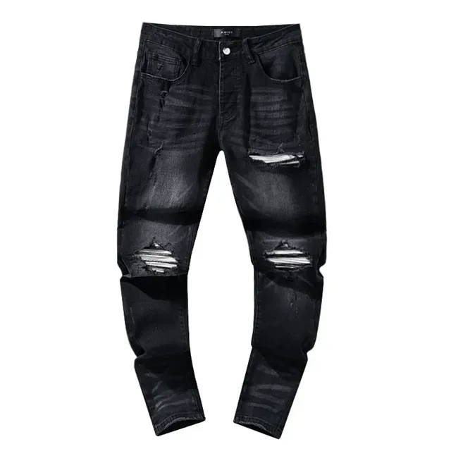 Distressed Slim-Fit Black Ripped Jeans 2