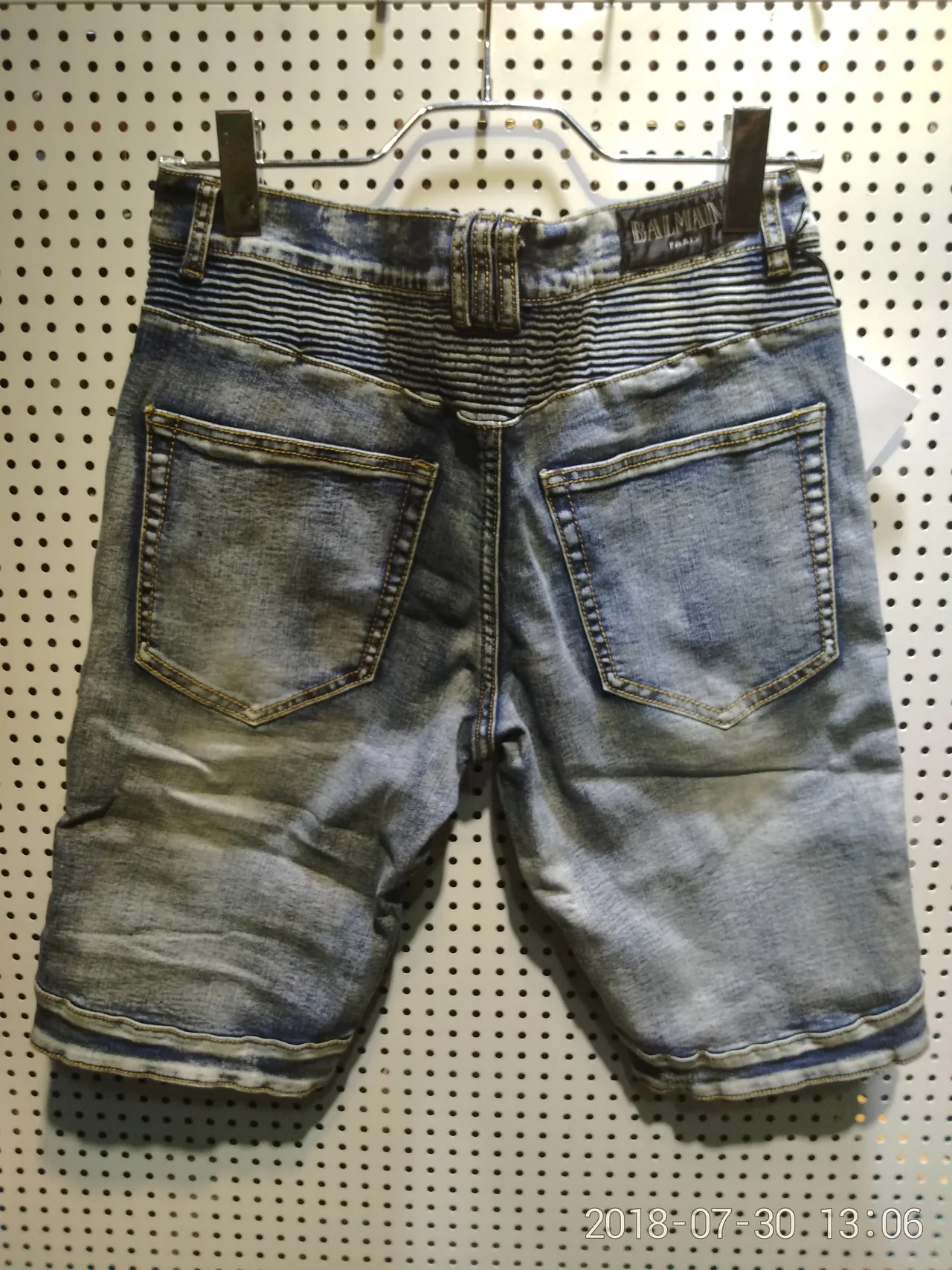 Distressed Zip-Pocket Moto-Panelled Denim Shorts 2