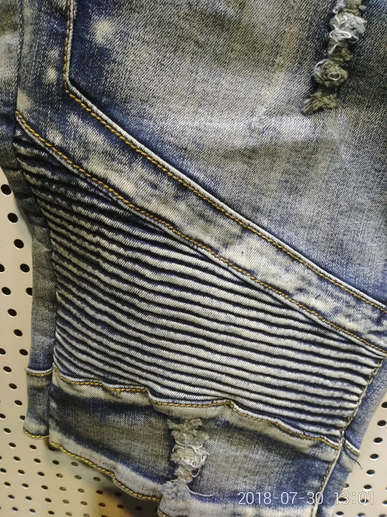 Distressed Zip-Pocket Moto-Panelled Denim Shorts 4