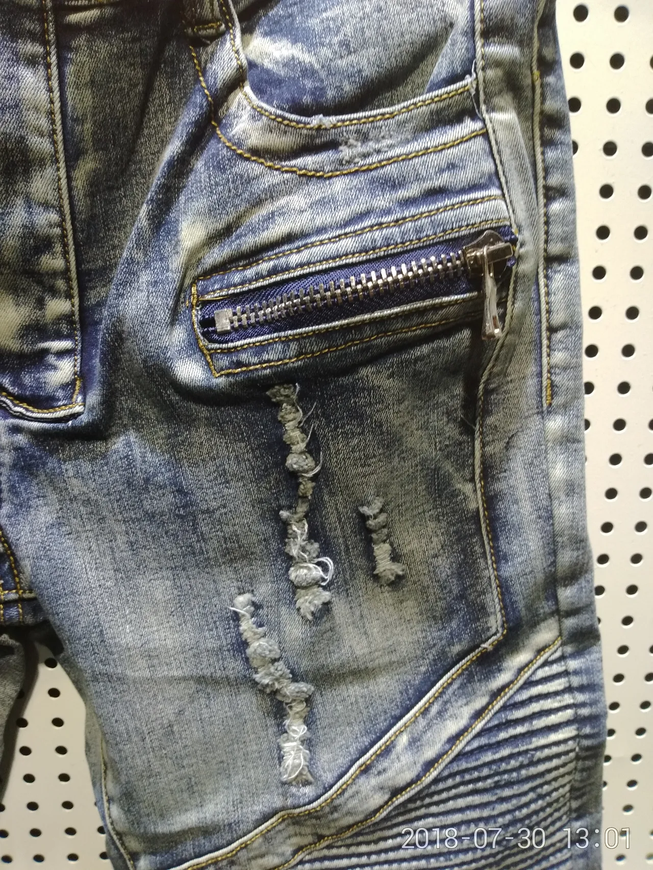 Distressed Zip-Pocket Moto-Panelled Denim Shorts 5