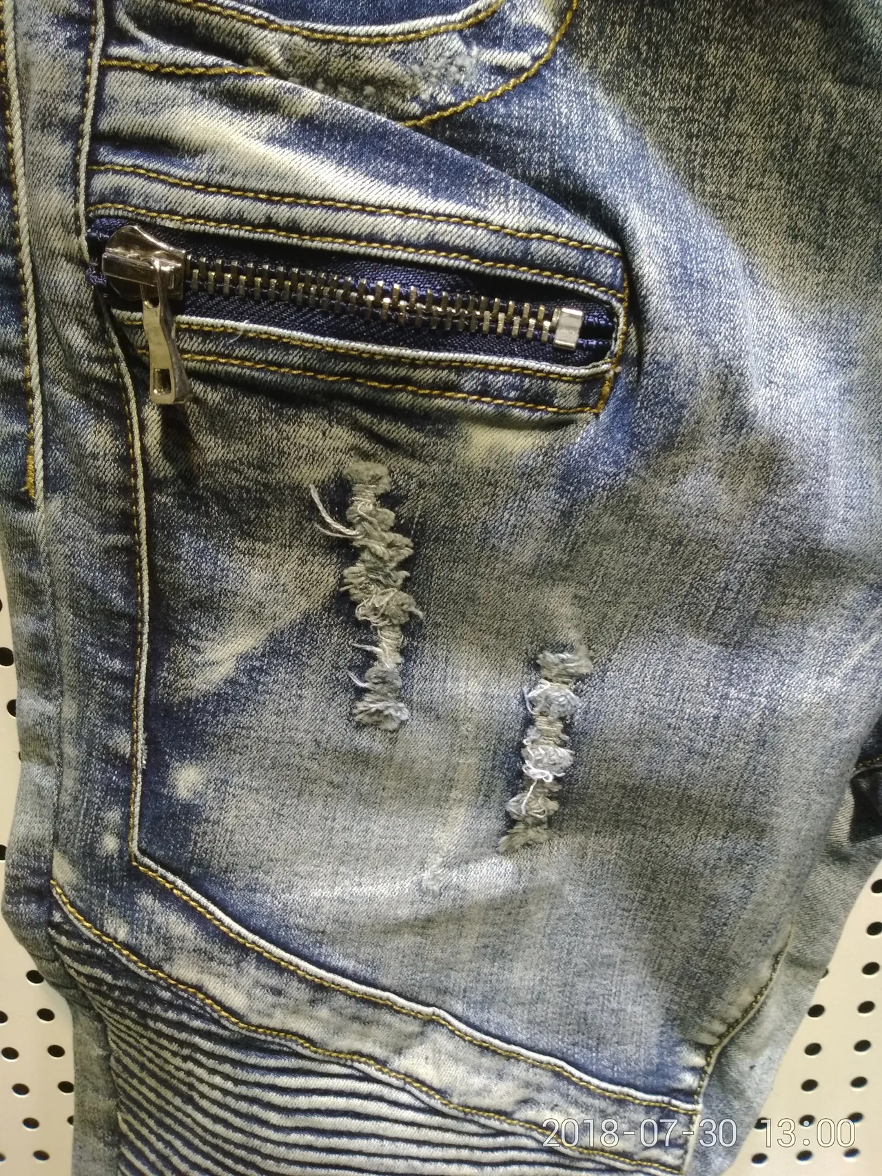 Distressed Zip-Pocket Moto-Panelled Denim Shorts 6