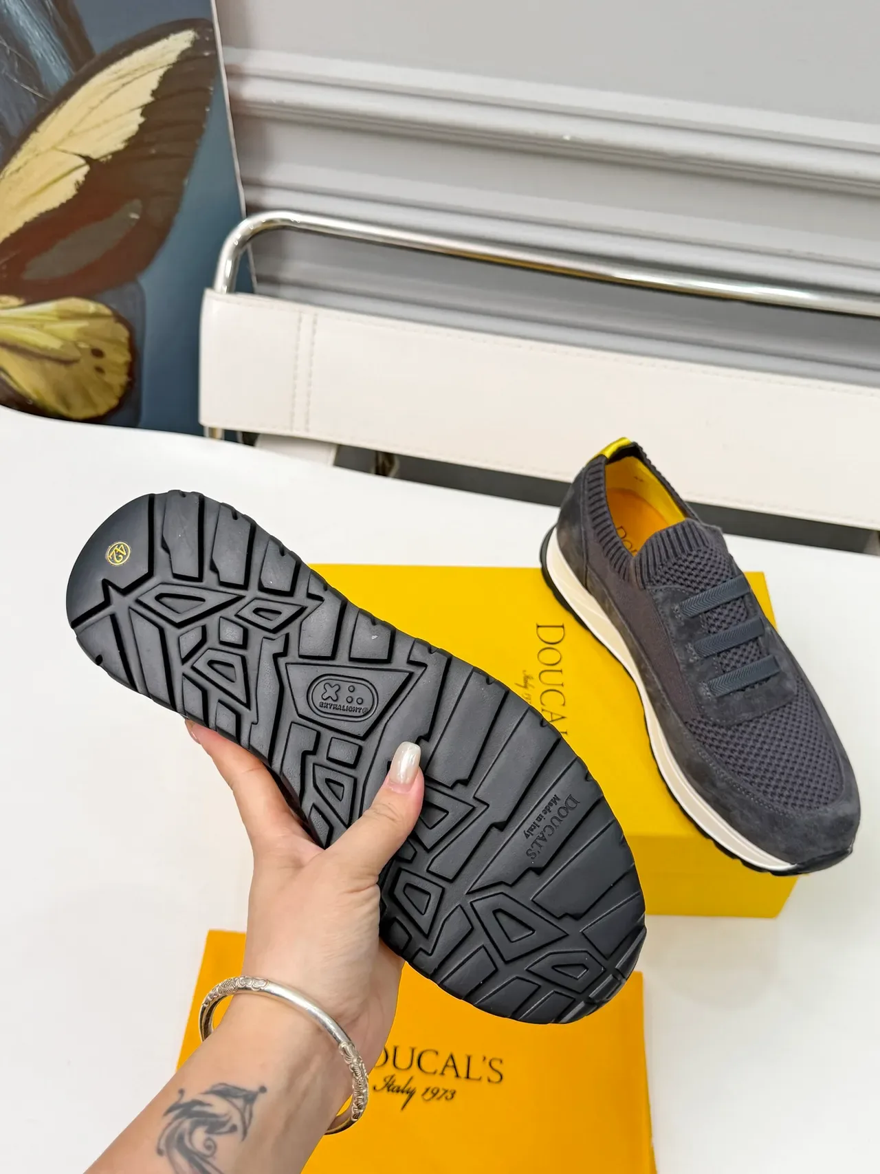 Doucal's Charcoal Suede-Mesh Slip-On Lifestyle Sneakers 2