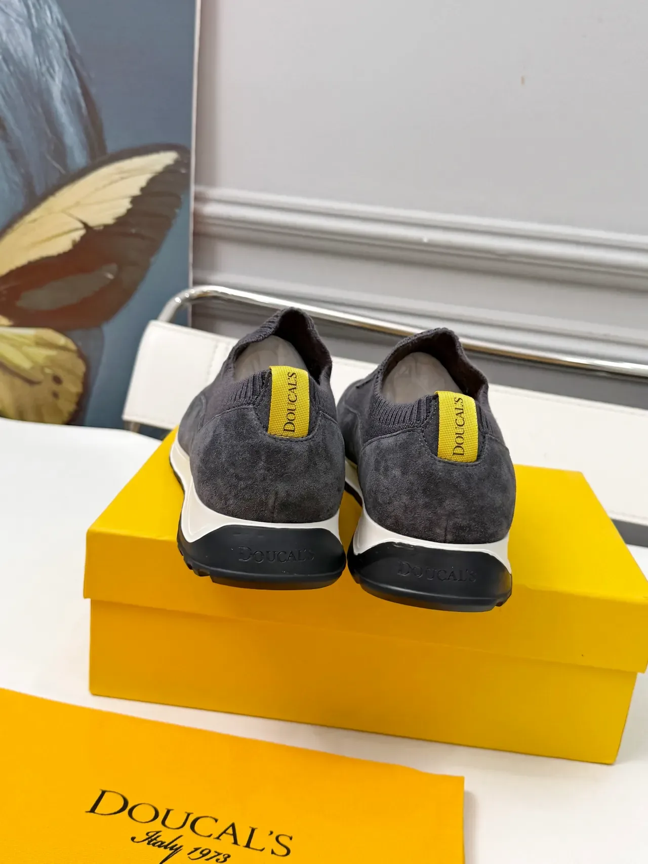 Doucal's Charcoal Suede-Mesh Slip-On Lifestyle Sneakers 3