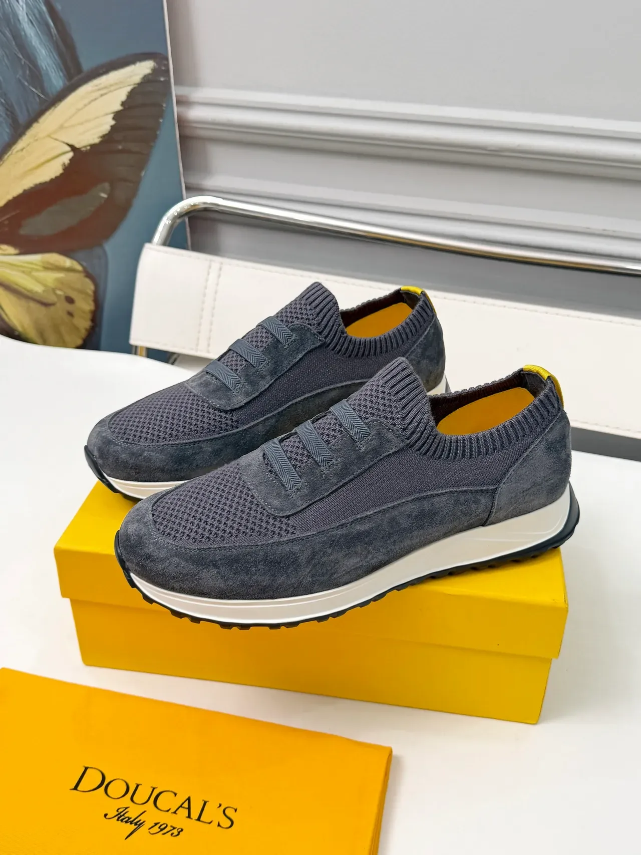 Doucal's Charcoal Suede-Mesh Slip-On Lifestyle Sneakers 4